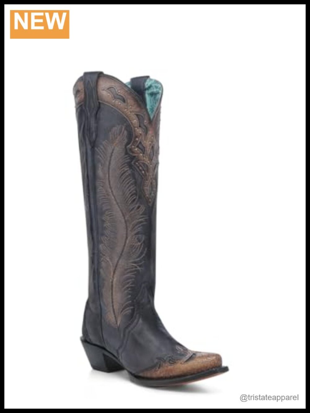 Snip Toe Knee High Zippered Casual Boots, Leather, Feathered Embroidery, 2-3"